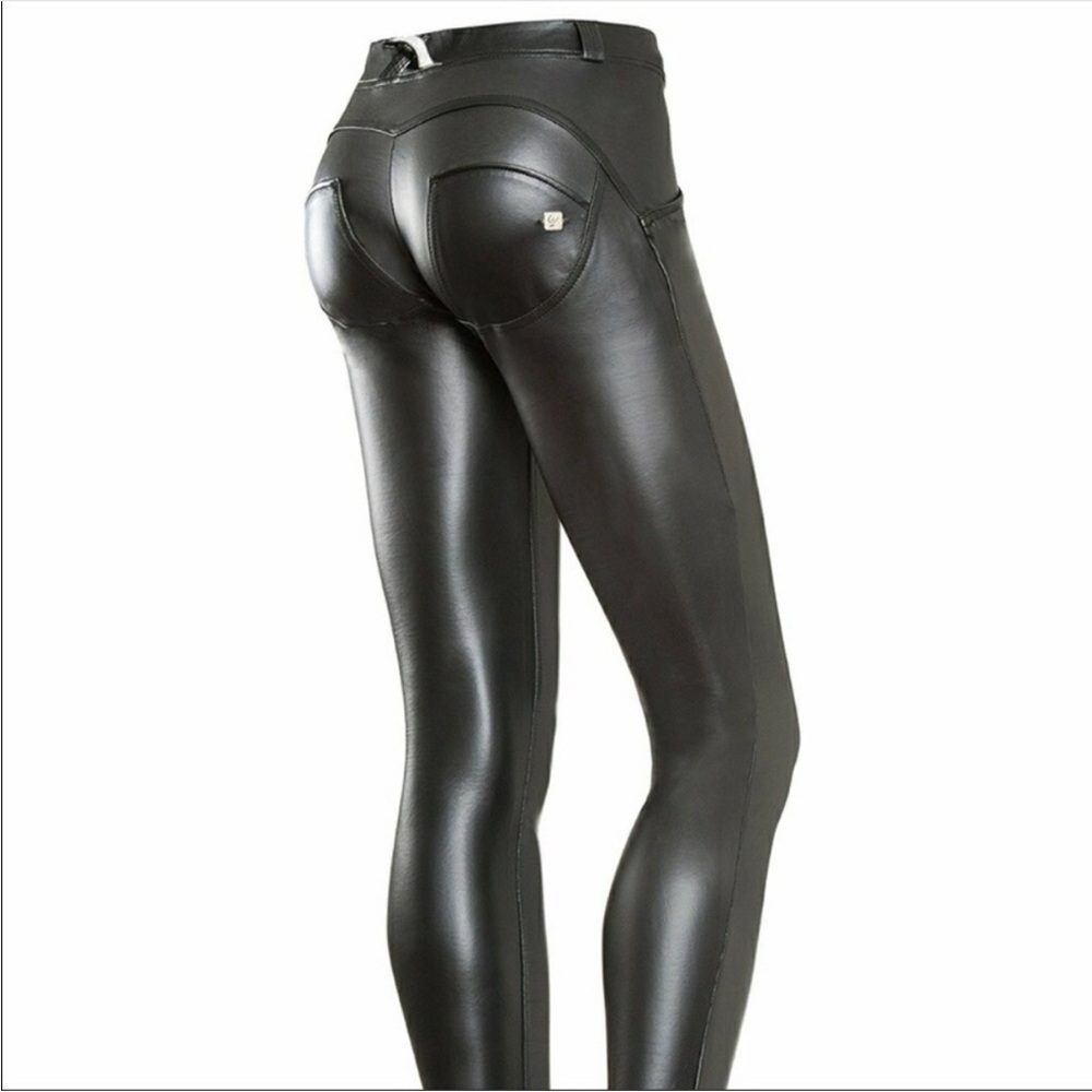 New Black Faux Leather Spandex Freddy Wrup Pants